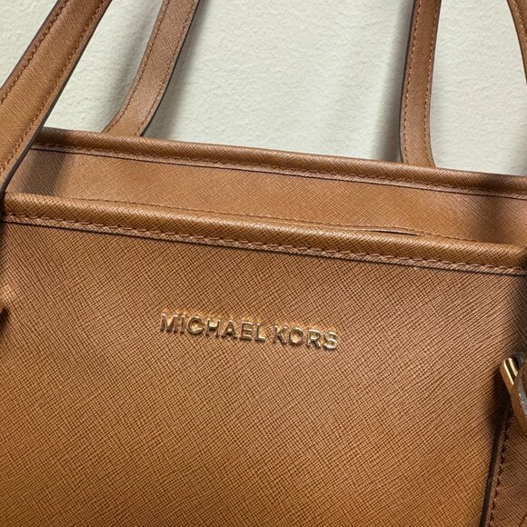 Michael Kors Leather Signature Tote Bag SADDLE BROWN color used ONE TIME -- EUC - Picture 3 of 13